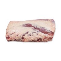 Raw Ocean Beef boneless ribeye roll on a white background.