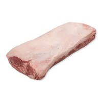 Raw Ocean Beef striploin on a white background.