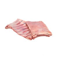 Two racks of Welsh Hill lamb spare ribs overlapping on a white background.